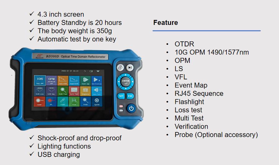 OTDR optical time domain reflectometer with OPM and VFL - Baudcom