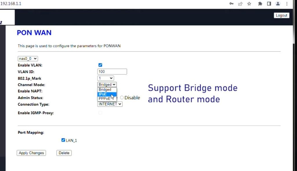 Put the ONT in Bridge Mode